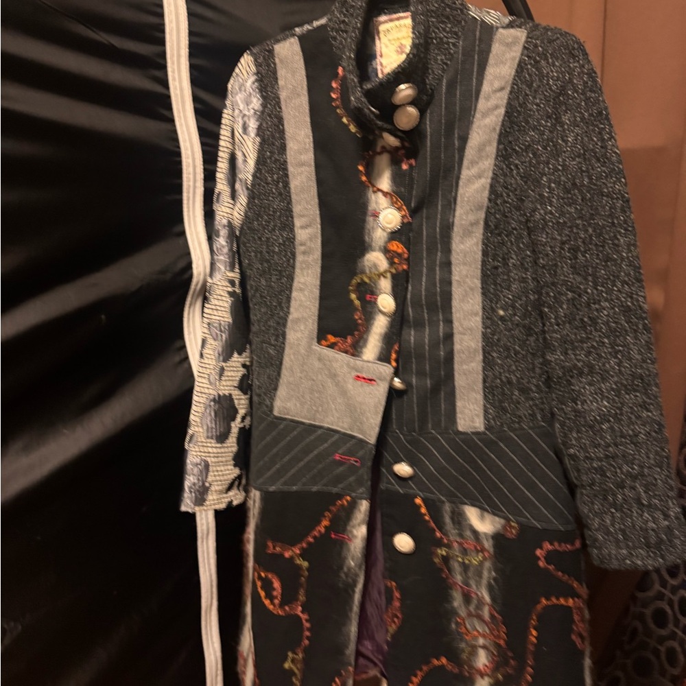 Unique Multicolor Long Coat With Button Details P… - image 3